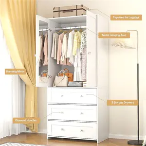 71" Large Wardrobe Closet With Mirror, Freestanding Bedroom Armoire With 3/6 Large Drawers & 2/4 Doors, Clothes Storage Organizer Cabinet For Bedroom, Gifts For Halloween & Thanksgiving