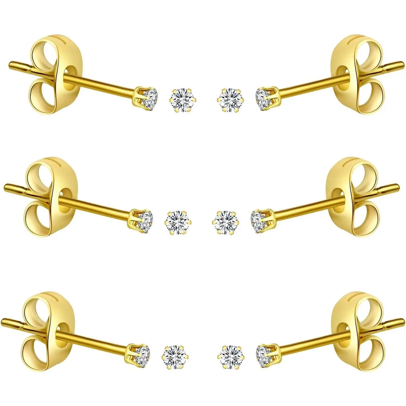 10 Pairs Tiny Womens Surgical Stainless Steel Clear Cubic Zirconia Stud Earrings, Hypoallergenic 316L Earrings Set