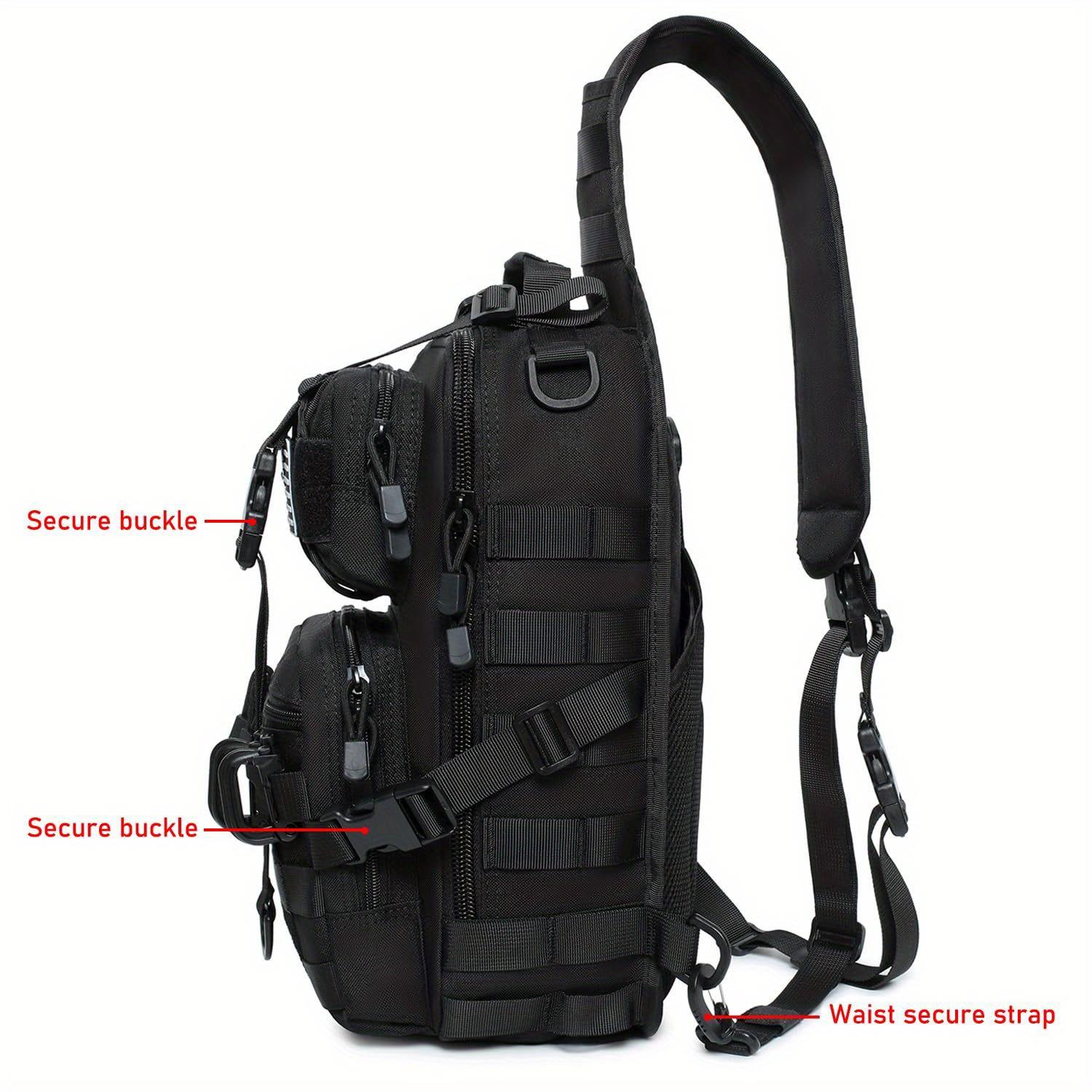 Versatile Black Tactical Shoulder Bag with Silicone Flag & 2 D-Ring Attachments - Durable Nylon, Multiple Pockets, Ideal for Outdoor Activities, Hunting, Fishing, Backpacks