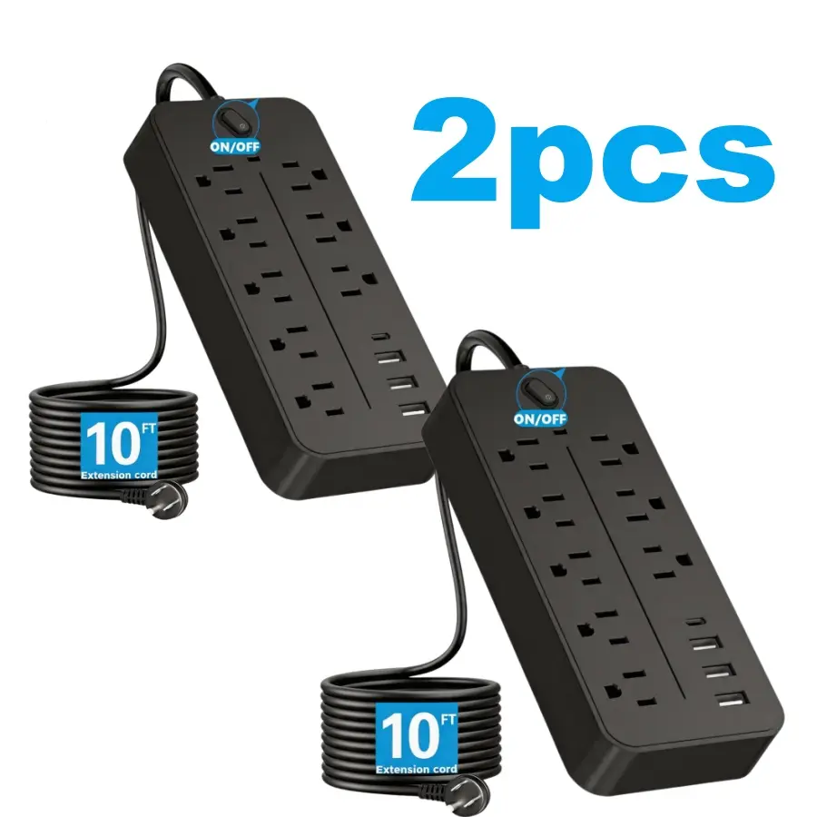 10FT Power Strip Surge Protector, 8 Widely Outlets with 4 USB Ports (1 USB C), Multi Plug Wall Outlet Extender, Extension Cord Charging Station, Small Power Strip for Travel Home Office College Dorm