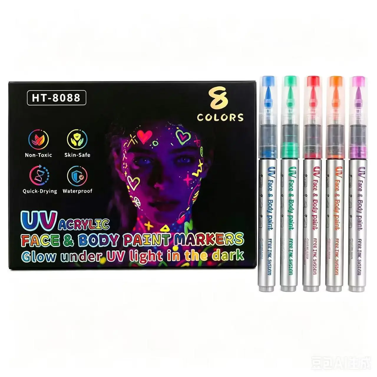 UV Fluorescent Highlighter Markers Self Developed Formula Ink Drawable on Multiple Mediums Perfect for Body Paint Bar Atmosphere Decoration and Ball Design aesthetic school supply pickle pens color pc marker pen set fun office forever pencil personalized