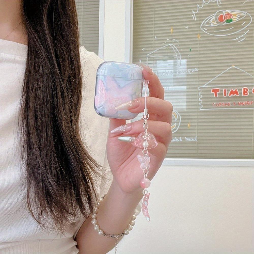 Butterfly Pattern Earphone Case with Keychain, Decorative Earphone Protective Cover, Earphone Accessories Compatible with AirPods, Headset