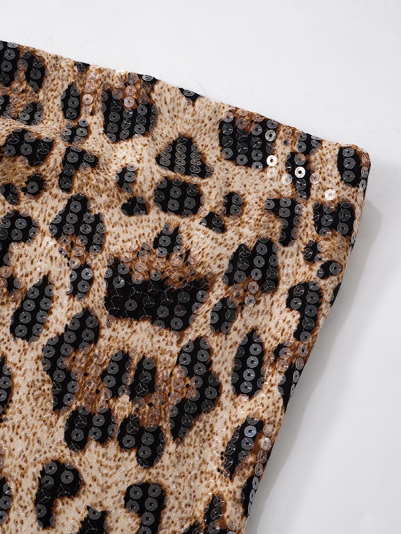 Women's Leopard Print Sequins Tube Top, Fashion Casual Feminine Strapless Top for Daily Outdoor Wear, Ladies Clothes for Summer