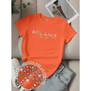 Women's Slogan MILANO ITALY Letter Printed T-Shirt Short Sleeve Casual Top MILAN ITALY Graphic Tees Women Tops