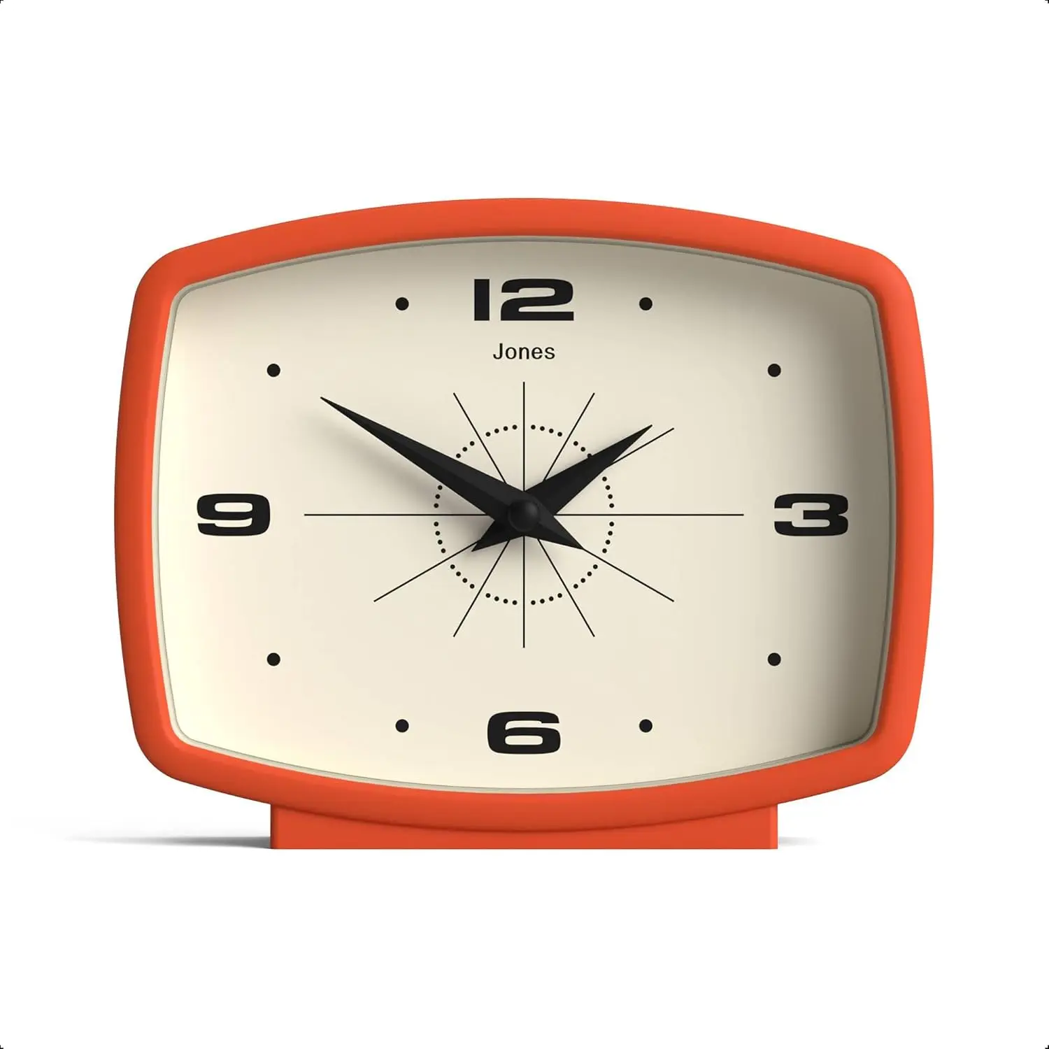 JONES CLOCKS® Film Desk Clock| Retro Rectangular Design| Orange| Retro Design, Blending mid-Century Style with a Punchy Modern Finish for Shelf, Table, Mantel or Bedside