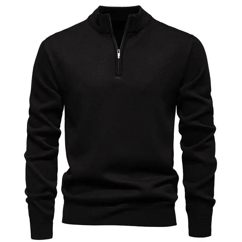 Men's fleece lined pullover sweaters, made of polyester fabric, feature a half zip neckline. These are casual and sporty sweaters, suitable for daily wear in spring, autumn and winter.
