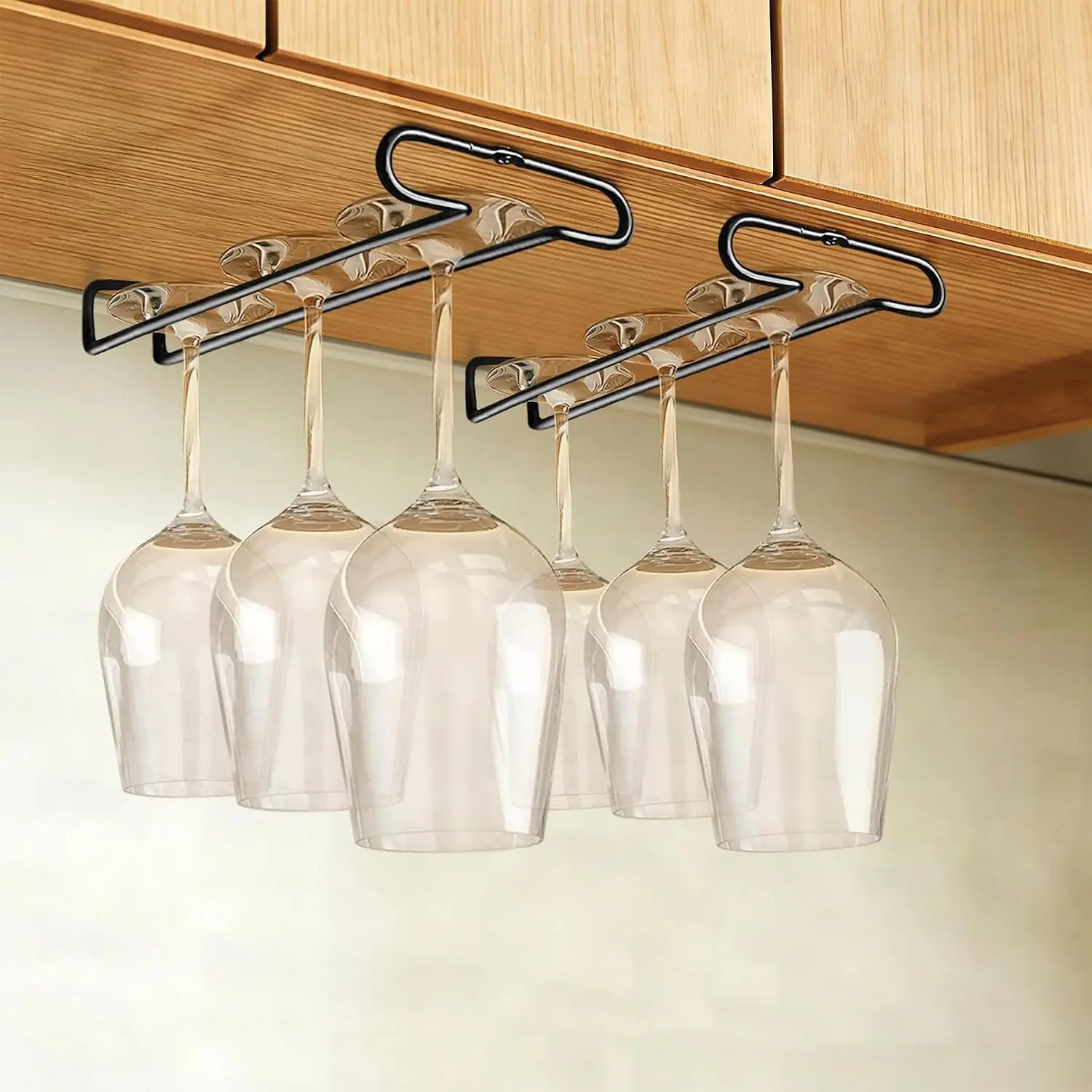 10.2 Inch Hangable Metal Under Cabinet Glass Rack, Stemware Holder Shelf Organizer for Kitchen (2 Pack, Black), 10.2 Inch 2 Pack Black