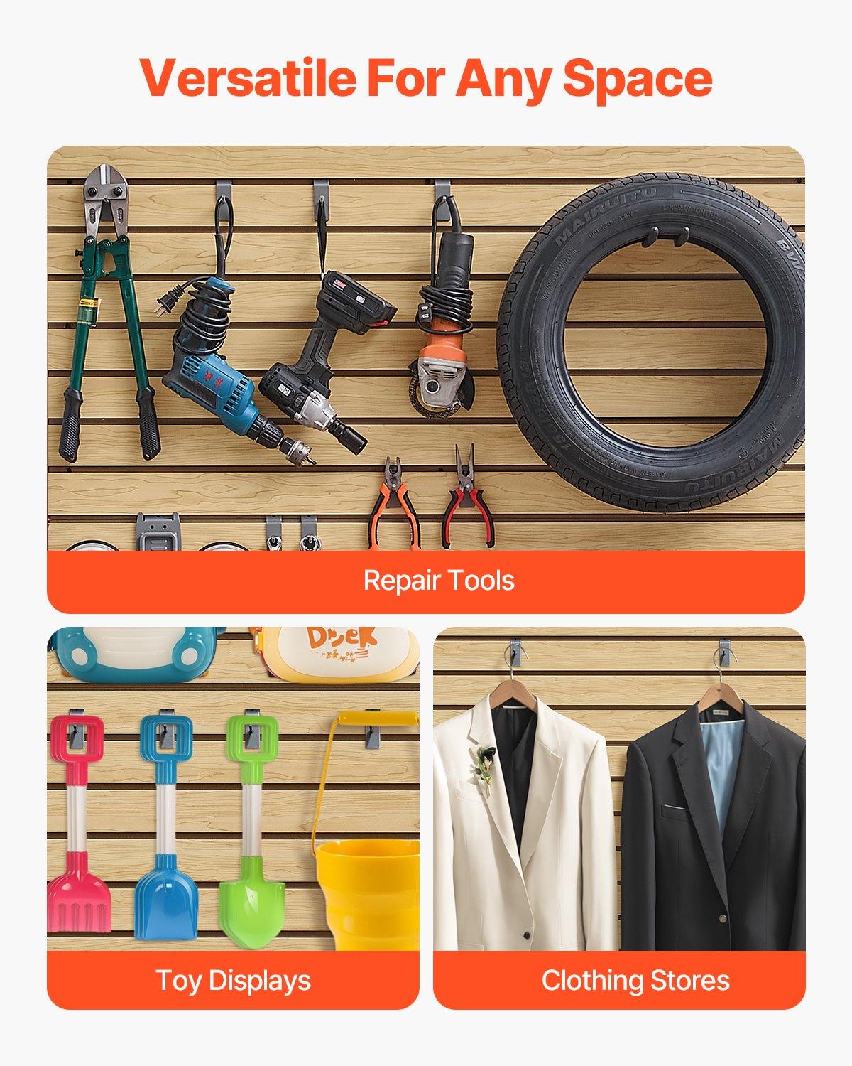 VEVOR Slat Wall Paneling, 4 x 4ft, MDF Garage Slatwall with Modular Design, Natural Slat Wall Easy-to-Install Adjustable Slatwall Panel with Coupling Structure & DIY Cutting, Fit for Storage & Display