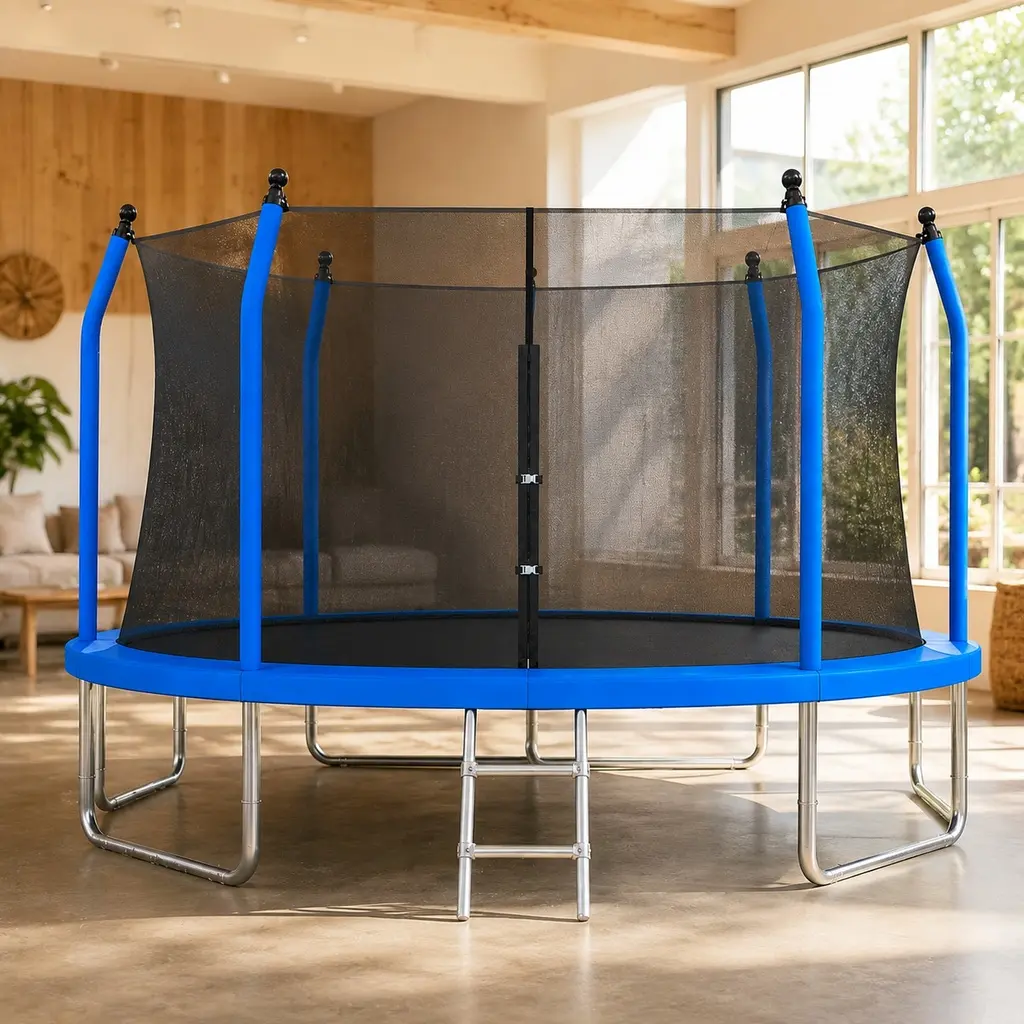 ARCH 14ft Outdoor Trampoline with Enclosure Net and Ladder, Heavy-Duty 14 Foot Round Backyard Trampoline for Kids and Adults, Blue Metal Frame with Mesh Safety Net, 6-Leg Rust-Resistant Construction, 168" Diameter Jumping Mat, Family Fitnes