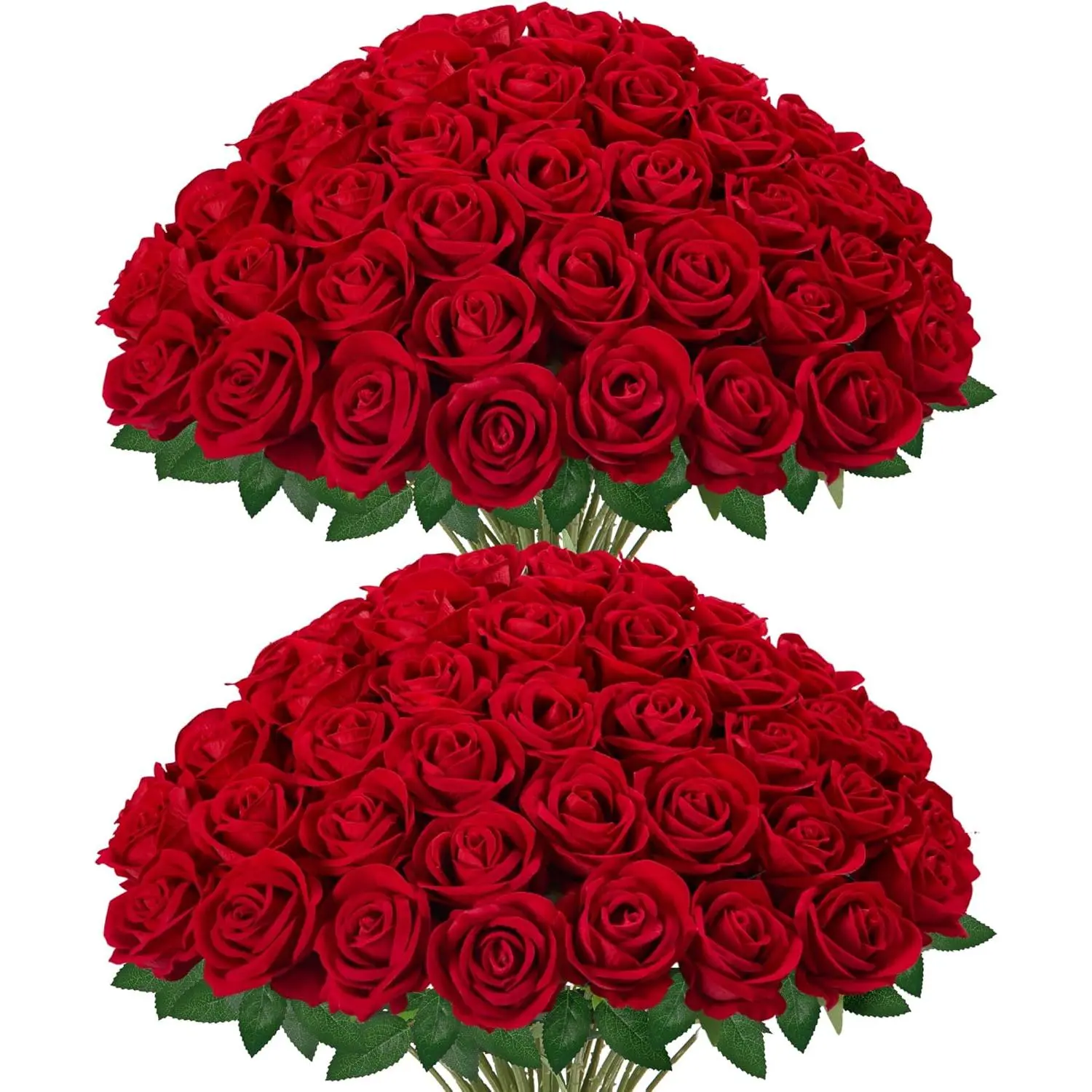 30/60 Pcs  Roses Artificial Flowers, Fake Velvet Silk Rose Bulk Faux Flower for Mother's Gift Decoration DIY Wedding Centerpieces Proposal Bridal Bouquets Party Floral Decor (50, Red)