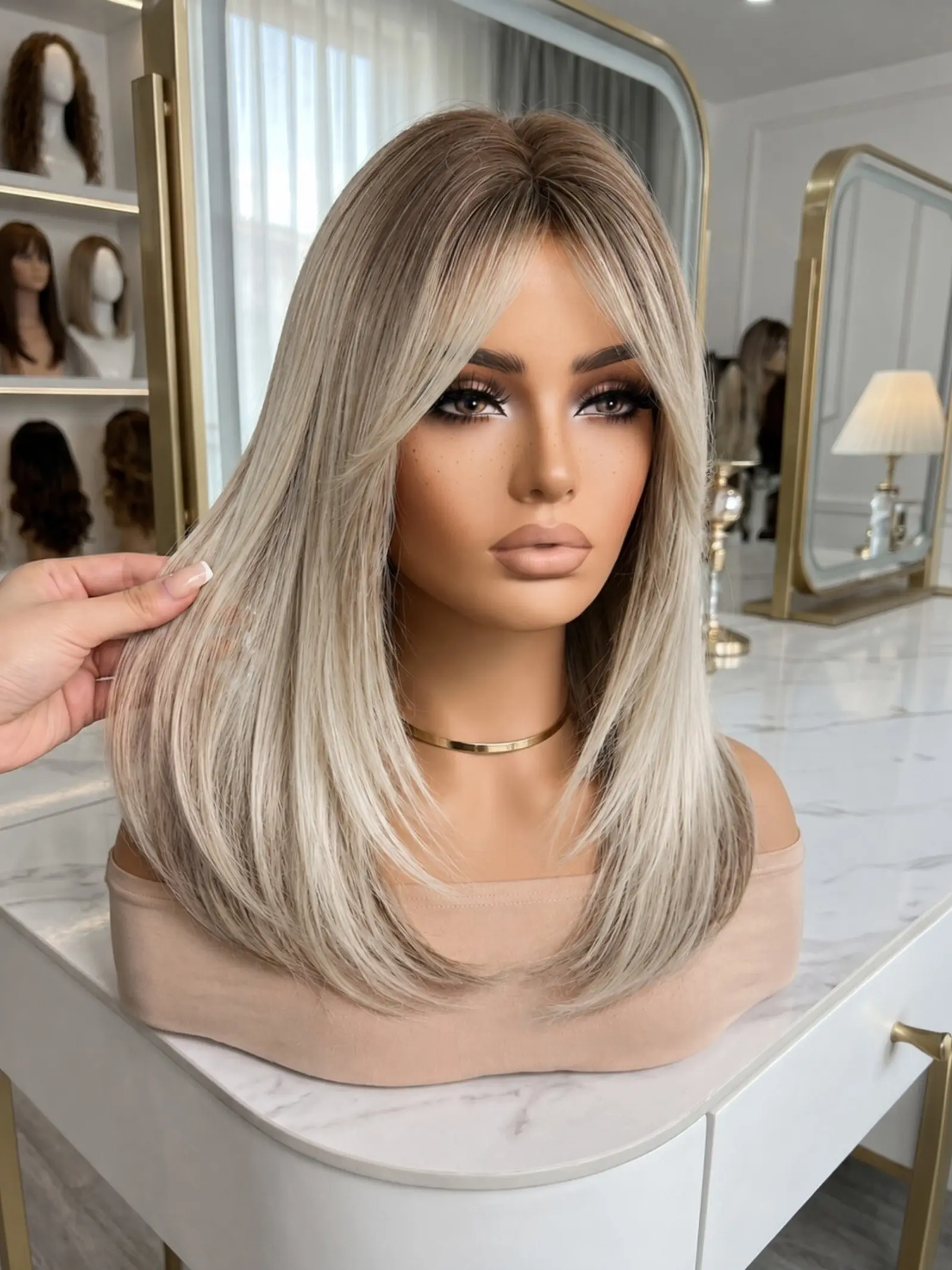 16-Inch Full Head Wig for Women, Natural Look, Medium Length, Straight Hair, All Seasons, Versatile Style, Daily Wear