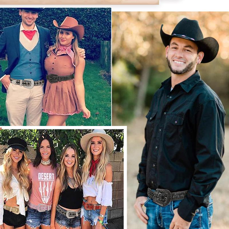 XZQTIVE Western Rhinestone Studded Leather Belt Cowboy Cowgirl Bling Waist Belt for Jeans Dress, Pink, Silver,Fit Waist Size 32-37 Inches