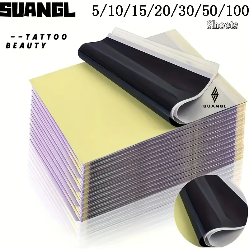 SUANGL 5/10/15/20/30/50/100 Sheets Tattoo Transfer Paper - Professional Tattoo Stencil Paper for Beginners and Tattoo Artists - Long-Lasting Tattoo Stencils - Durable & Precise for Intricate Designs - Easy to Use and Clean - Compatible with Tattoo Machine