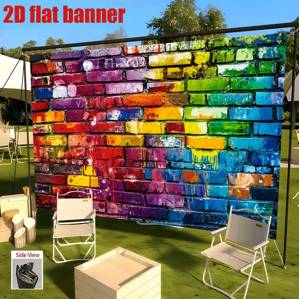 1PC 2D Flat Rainbow Graffiti Brick Wall Street Art Trend Party Background Fabric Polyester Fiber Suitable for Living Room Bedroom Office Anniversary Home Decor Indoor and Outdoor Theme Party Photography