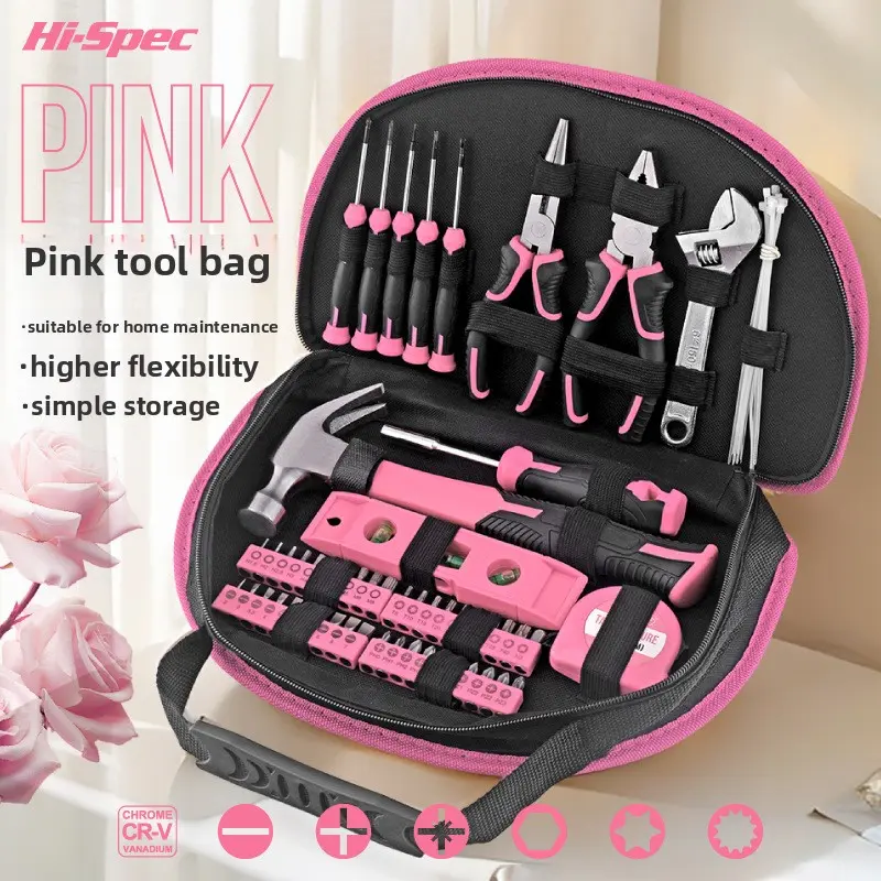 Hi-Spec 63 Pieces Pink Women Household Repair Tool Kit Gift