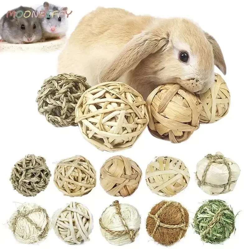 Natural Grass Braided Chewing Teeth Grind Toy for Small Animals - 10 Styles, 7cm Ball, 1pc Interactive Playtime Toy for Guinea Pigs, Rabbits - Perfect Gift