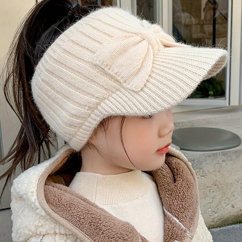 1pc Kids' Winter Cap with Cute Bow - Warm Duckbill Hat for Girls, Pink, Stretch Fit, Ear Warmer, Perfect for Fall/Winter Outdoor Activities, Cycling, and Hiking - Fits Ages 3-8, Winter Kids Wear |         Cute Animal Design |         Stretchy Fabric Hat