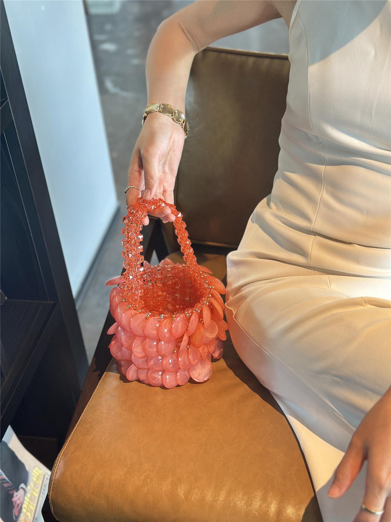 Vintage Barbie Pink Handmade Beaded Pearl Natural Large Shell Bucket Bag Crescent Bag Handbag for Women 2026