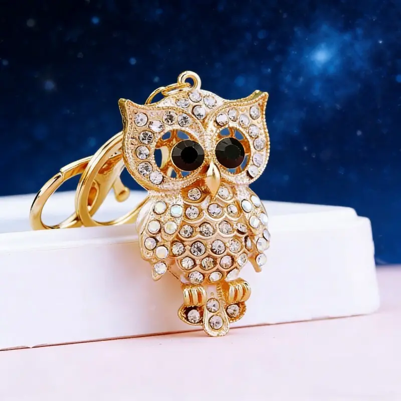 Elegant Owl Keychain with Rhinestones, Zinc Alloy Durable Material, Shiny Crystal Attractive, Perfect for Bags or Keys, Daily Use or Gift