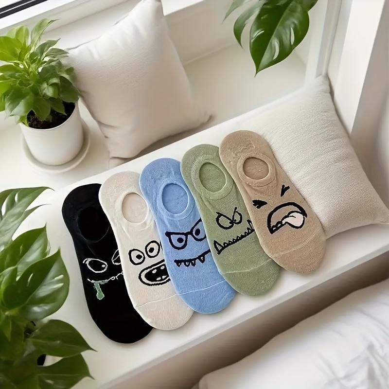 5 Pairs Colorful Cartoon Printed Low-cut Ankle Socks Funny Breathable Lightweight for Teenagers Casual Wear Suitable for 99 Scenes