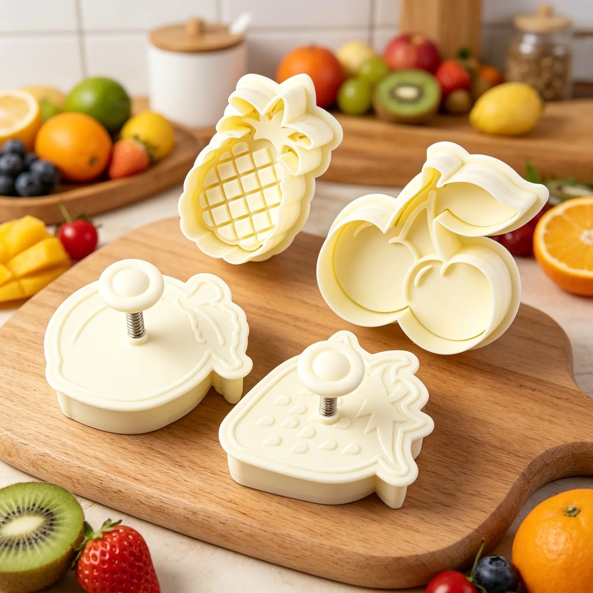 4PCS Cookie Stamp Mold Set, Food Grade BPA-Free PP Material, Fruit Flower Pumpkin Shaped Embossers, Kids DIY Baking Birthday Party Supplies, Non-stick Easy Clean Safe, Biscuit Pastry Dessert Baking Tool