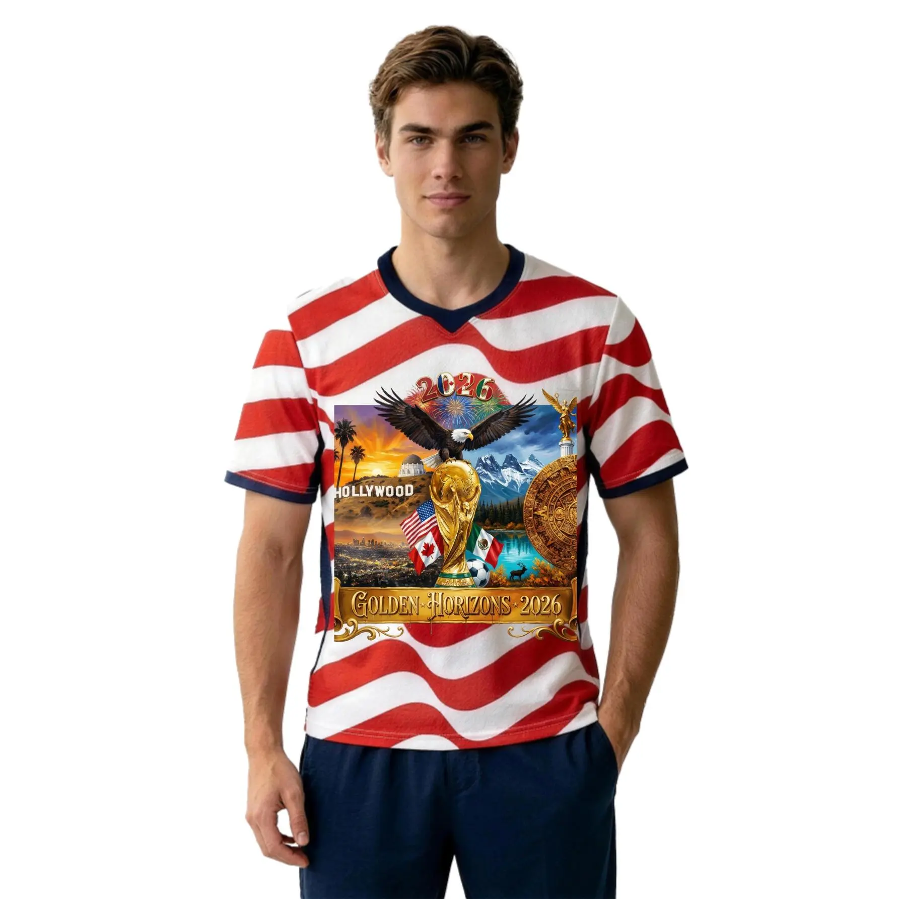 Men's American Flag Us Pride Football Fashion Jersey-Style T-Shirt, 2026 Golden Horizons Full-Print Sublimation Sports & Casual Athletic Wear