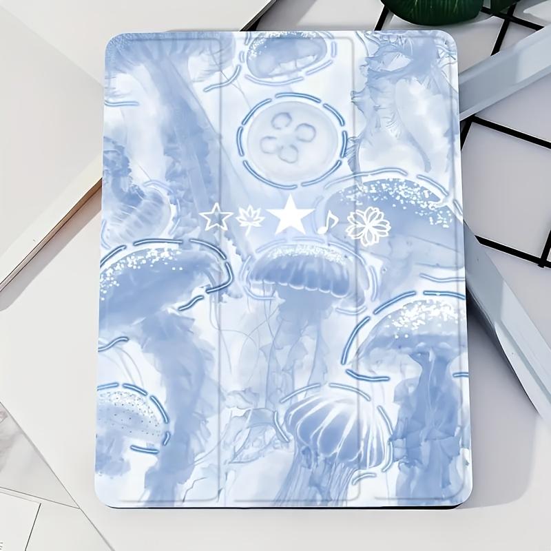 Blue Cute Creatures Suitable for iPad  Protective Case 2021 with Side Sticker and Stand, Cartoon Air5 with Pen Slot, 12.9 for iPad 10.2 Inch, Transparent Anti-fall Case for iPad 9th Gen, Pro11/Air4th/Air5th 10.9 Inch, 7/8/9th for ipad Air6