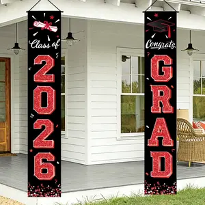 Graduation Decorations 2026 Porch Banner, Graduation Banner Class of 2026, Red Congrats Grad Decorations for Door and Porch Party Supplies