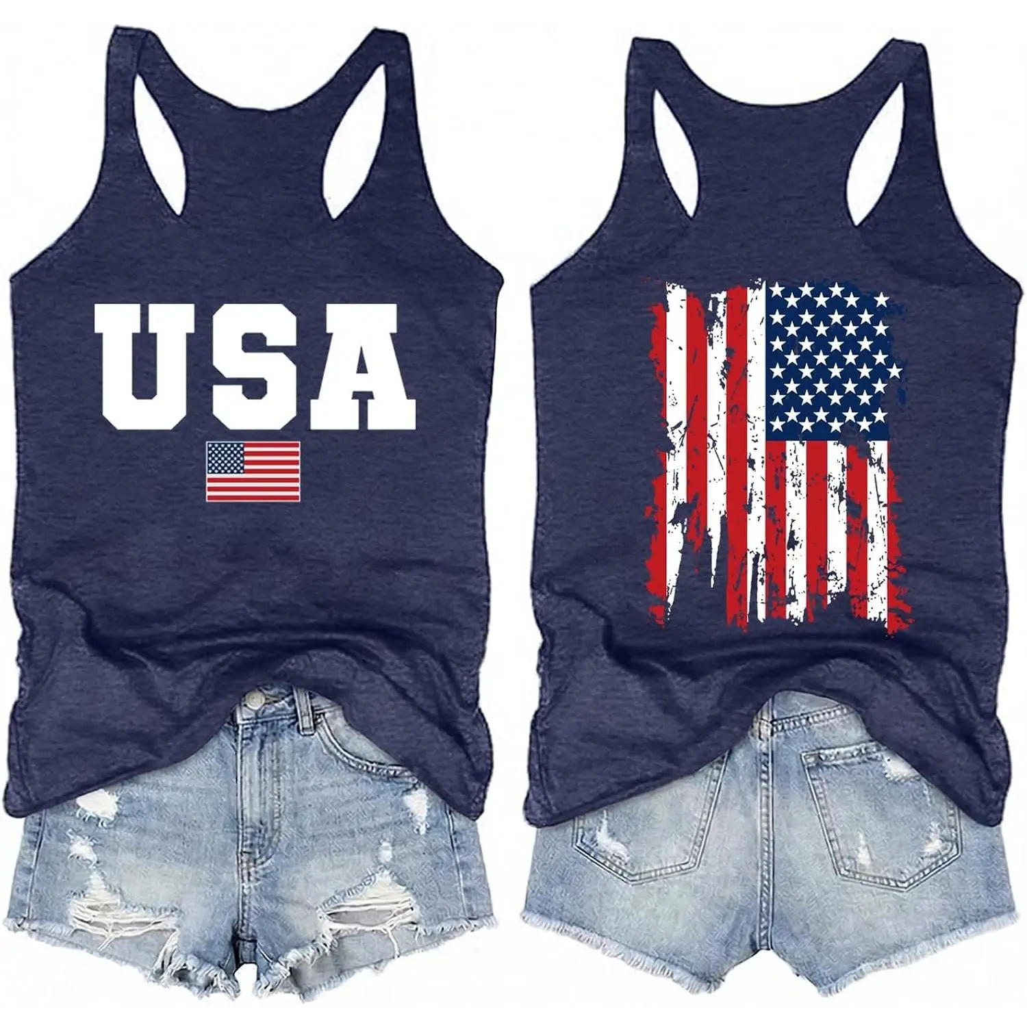 Women's Vintage American Flag Graphic Tank Top, Soft Lightweight Sleeveless Patriotic Shirt for 4th of July Summer Parties, Teacher