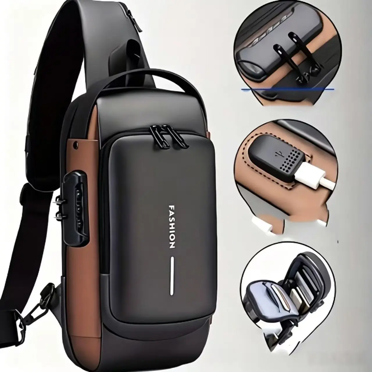 Anti-Theft Motorcycle Backpack with Lock, Convertible Crossbody Bag, Zipper Closure, Adjustable Straps, Commute Travel, Men's Safety Bag