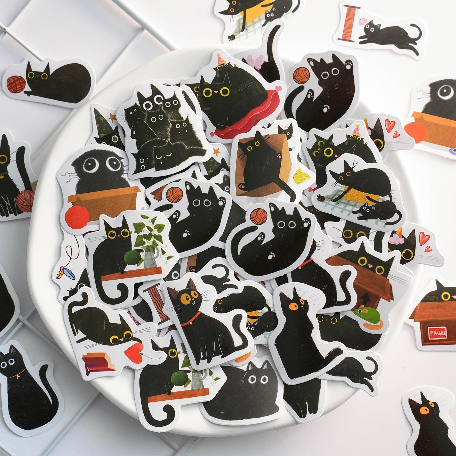 46 Sheets Cartoon Black Cat Stickers, Cute Pet Handbook DIY Stickers, Collage Student Gift, Sticker Cards