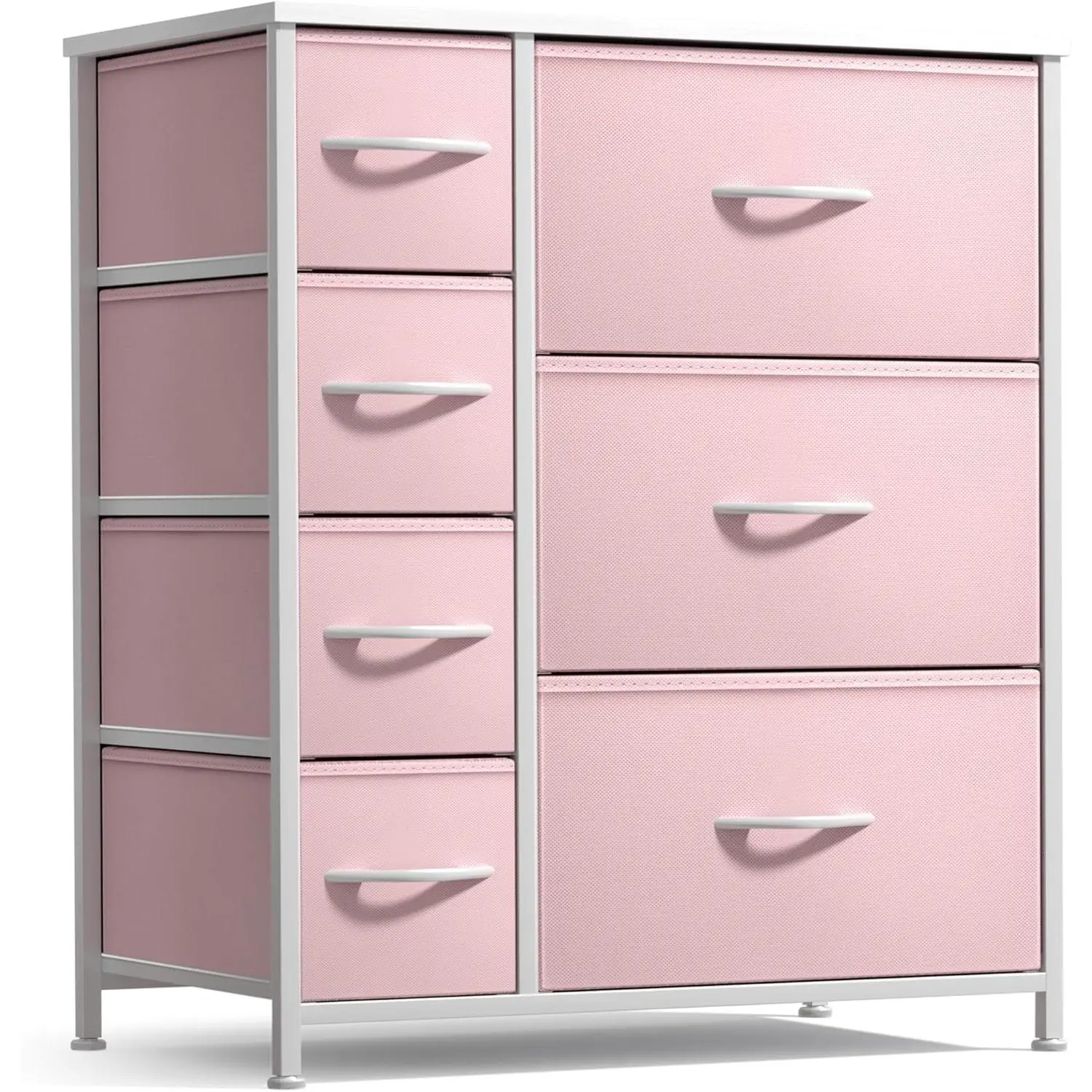 Dresser with 7 Drawers - Furniture Storage Chest for Kid’s, Teens, Bedroom, Nursery, Playroom, Clothes, Toys - Steel Frame, Wood Top, Tie-dye Fabric Bins (7-Drawer, Pastel Pink)