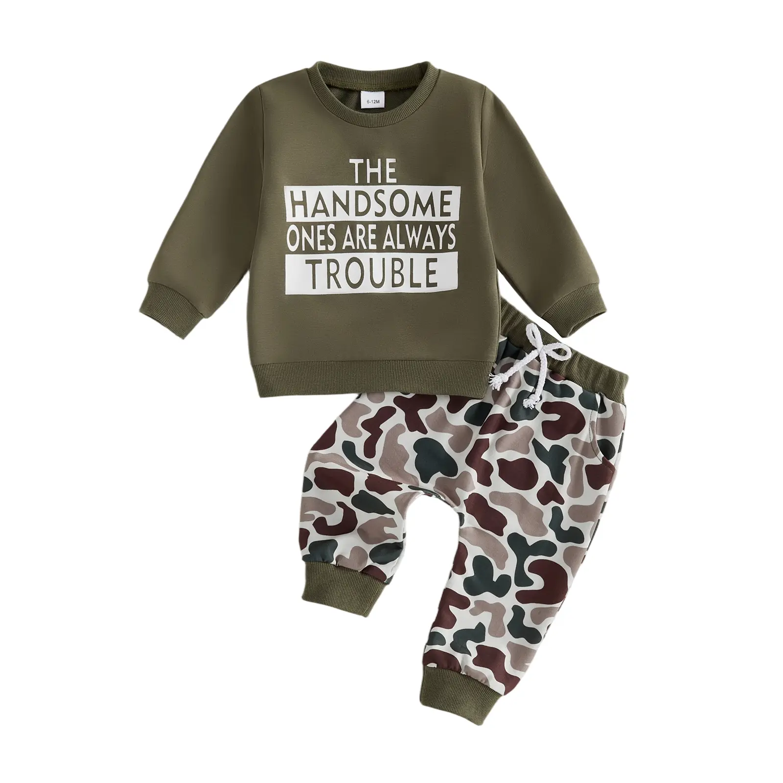 [Lullaby] Baby Boys Pants Set, Long Sleeve Crew Neck Letters Print Sweatshirt with Camouflage Sweatpants Infant Clothes