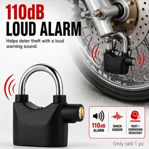 110dB Alarm Padlock with 3 Keys, Shock Sensor, Outdoor Anti-Theft Security Lock for Garages, Gates, Fences, Sheds, Tool Boxes, Storage Units, Bicycles, Motorcycles, Motorbike and Trailers