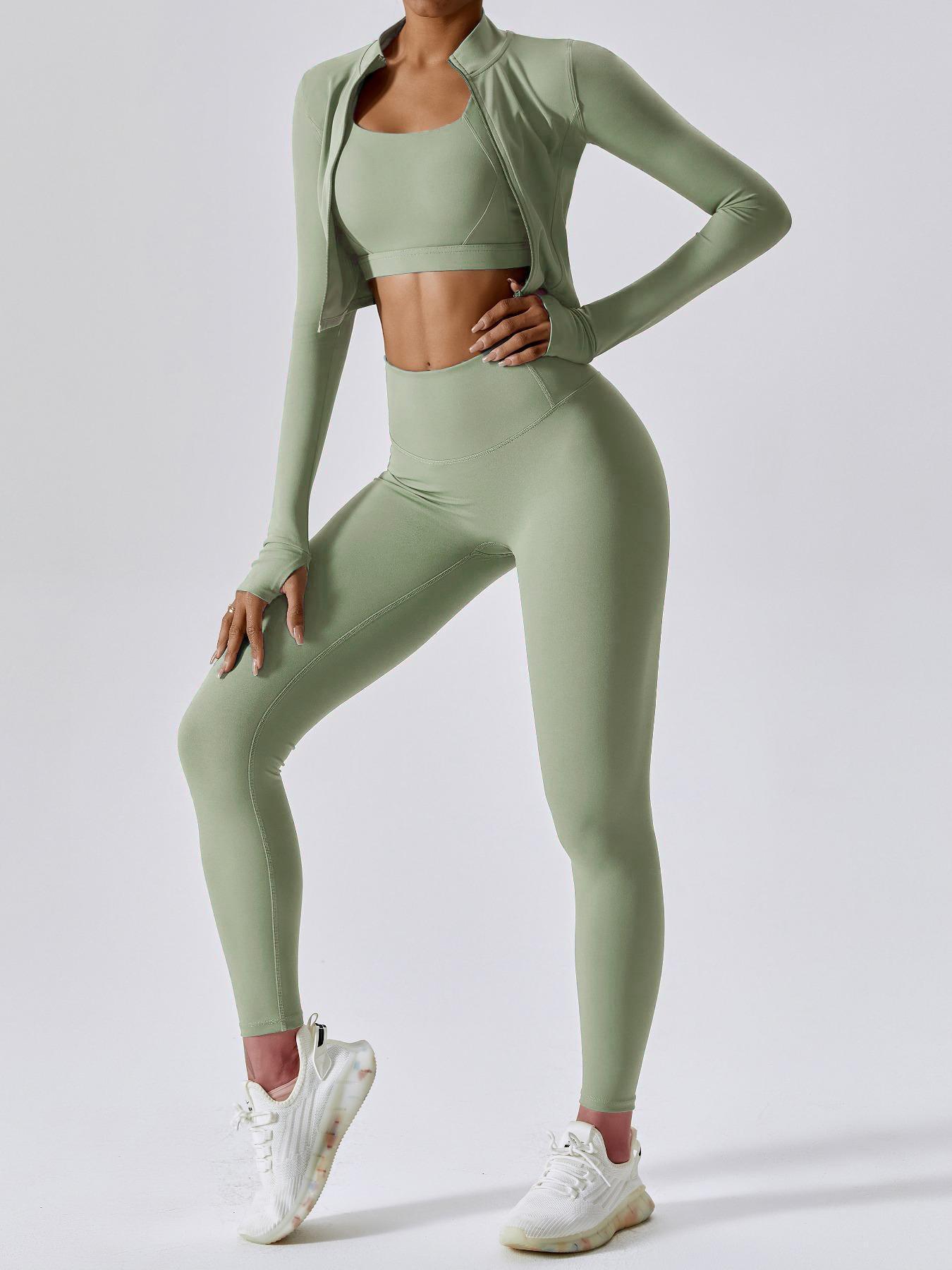 Women's Solid Criss Cross Crop Tank Top & High Waist Leggings & Zip Up Crop Jacket Set, Breathable Comfy Outfits for Yoga Gym Running, Activewear, Tracksuit Set