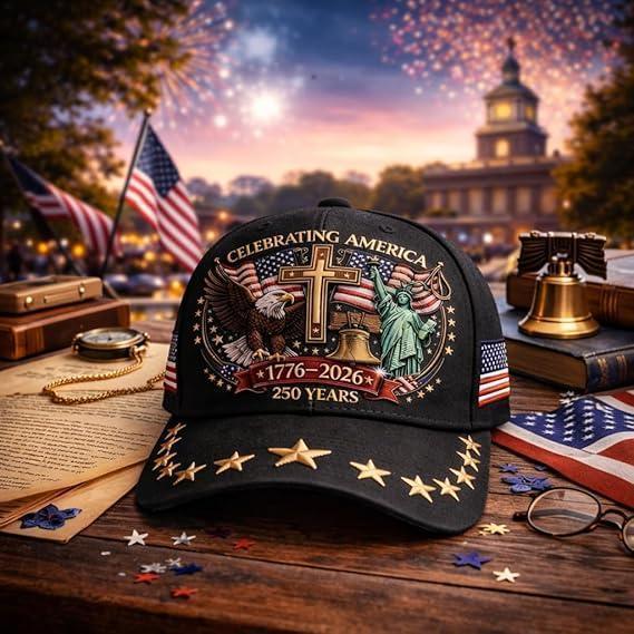 5PCS 1776-2026 US 250th Anniversary Vintage Dad Caps |   Patriotic Flag & Cross Print Baseball Hats for Men & Women