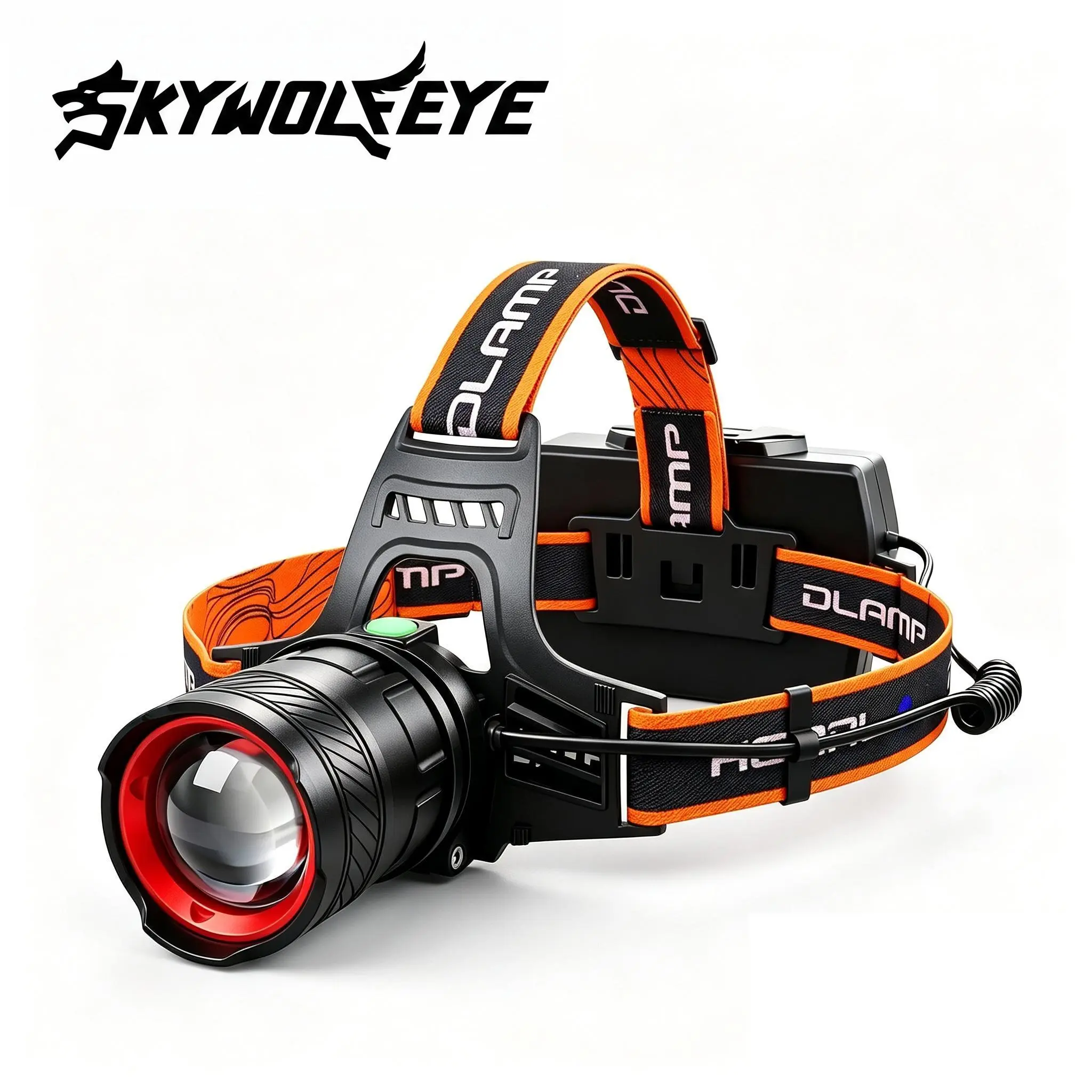 SKYWOLFEYE W801 USB Rechargeable Headlamp Flashlight - Super Bright White Laser LED Light, Telescopic Zoom, 3 Modes, Strobe, Emergency Power Bank, Outdoor Gadgets for Adults Camping Hunting