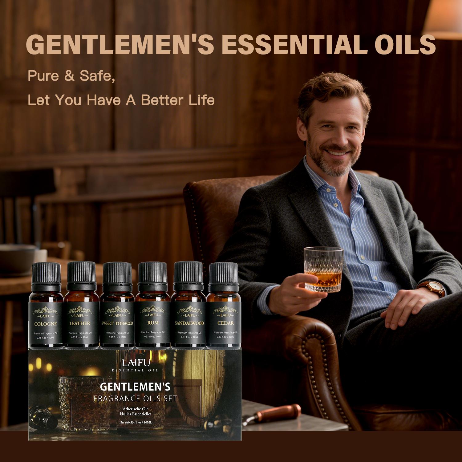 Water Soluble Essential Oils Kit for Fresh Air, Sandalwood, Cedarwood, Leather, Sweet, Rum, Eau De Cologne, Suitable For Homes, Offices and SPA, 6x10ml