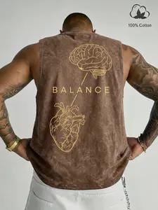 100% Cotton Vintage Wash Sleeveless Tank Top, Brain Heart Balance Minimal Line Art Letter Back Print Loose Fit Casual Gym Sleeveless Activewear Streetwear Graphic Vest #BalanceTankTop #LineArtPrint #VintageGymVest #MensStreetwear #TikTokMadeMeBuyIt