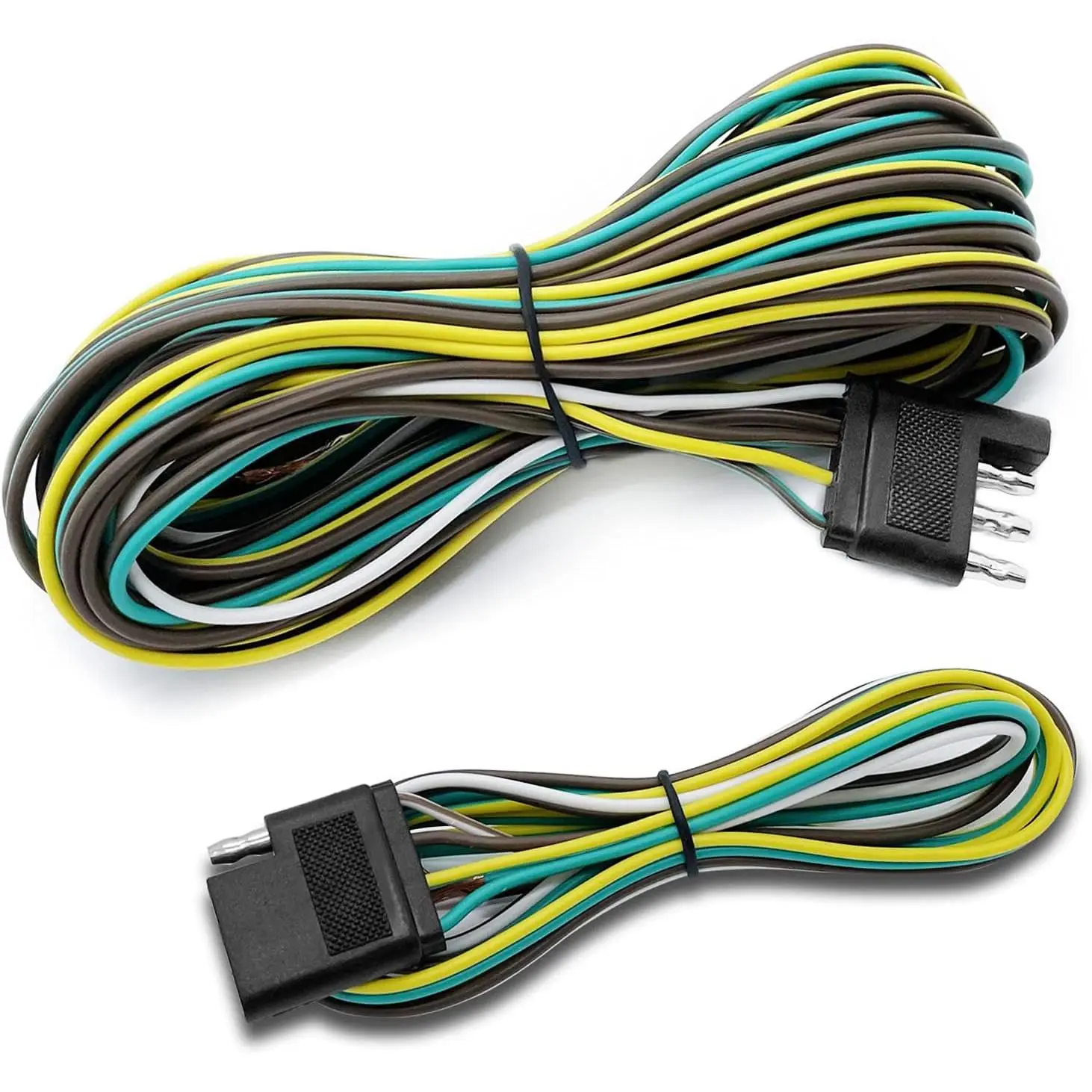 Trailer Wiring Harness Kit, 25ft 18AWG Gauge SAE J1128 Wishbone Wiring Light Kit with 4-Flat Extension Connectors for Utility Boats