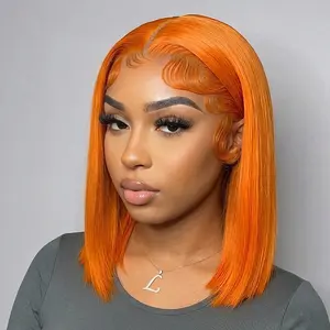 13x4 Glueless Ginger Orange Short Bob Wig HD Lace Front Wig 100% Vietnamese Human Hair Wigs For Women Colored Transparent Lace Frontal Wig Super Double Drawn Bone Straight Bob