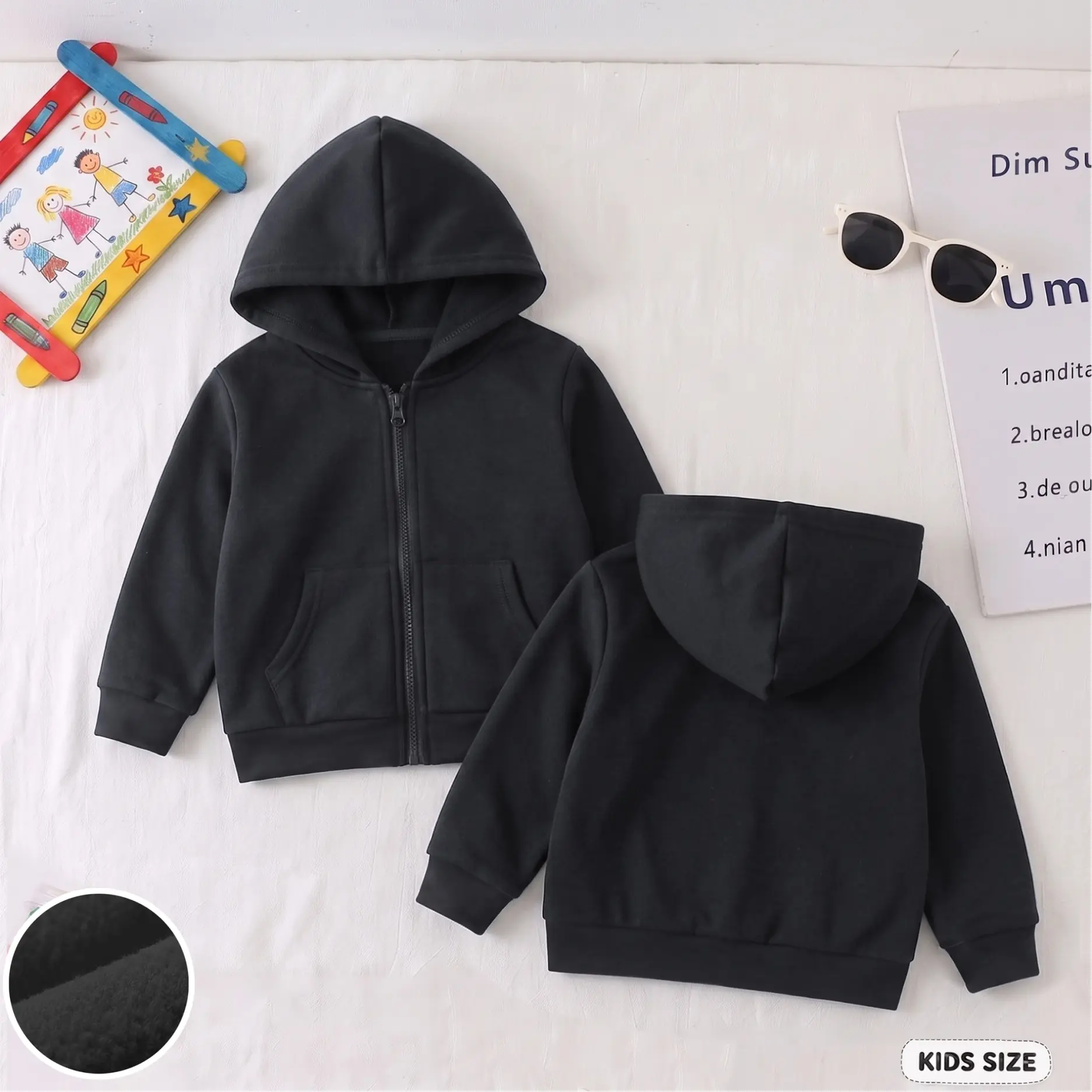 Kids’ Zip-Up Hooded Jacket with Front Pockets, Soft Lightweight Long Sleeve Casual Outerwear for School, Travel, Outdoor Play, Daily Wear, Spring and Fall
