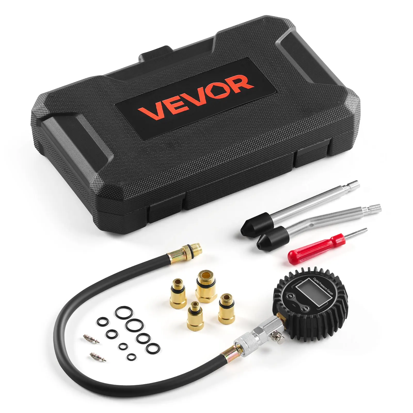 【DealsForYouDays】VEVOR Engine Cylinder Compression Tester Kit, Pressure Gauge Range of 10-200 PSI, Compression Tester Kit with 4 Adapters, Straight Angled Extended Metal Tubes for Automotive Cars and Motorcycles