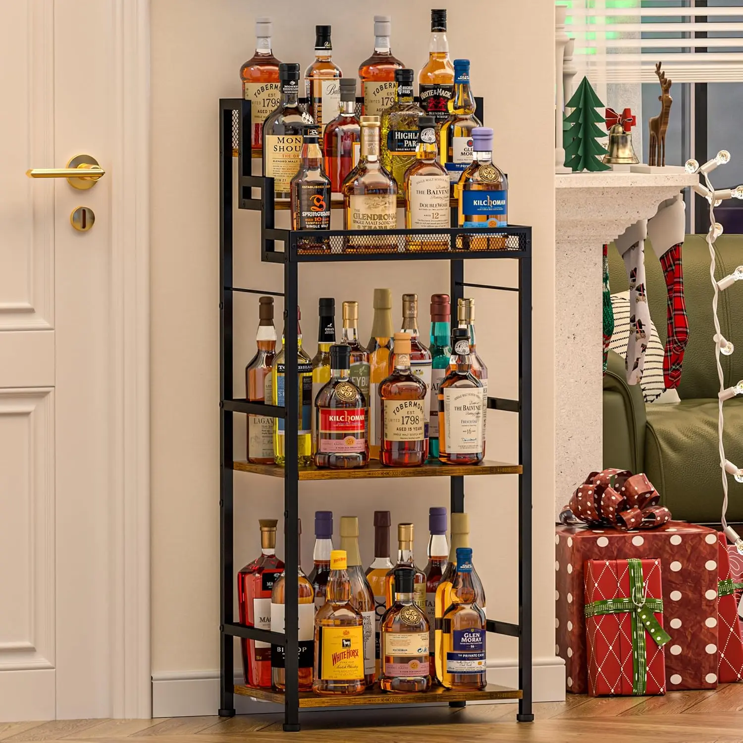 5-Tier Trapezoidal Liquor Cabinet Bar for Home, Stepped Wine Rack Freestanding Floor, Corner Syrup & Whiskey Stand, Large-Capacity Alcohol Bottle Storage Display Shelf Living Room, Patent Pending