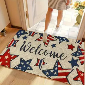 1PC American Flag Star Welcome Doormat, Machine Made Durable Rug with PVC Backing, Washable Front Door Mat for Independence Day & Memorial Day Home Decor
