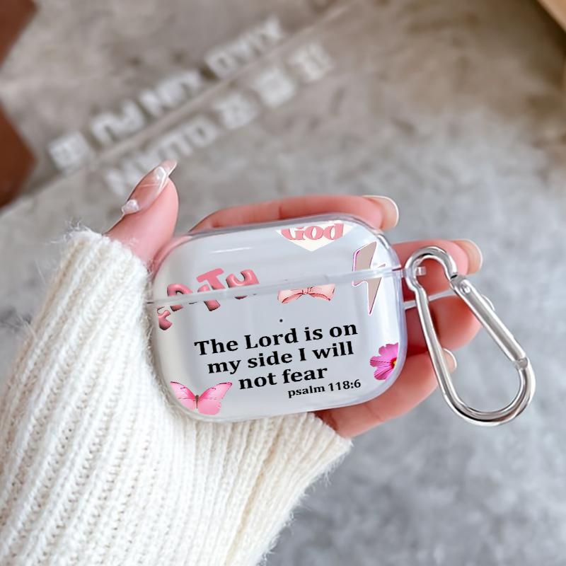 Faithful Lord Promise Pattern TPU Soft Protective Case for Apple AirPods 4/3/2/1/Pro/Pro2 Transparent Earphone Cover with Keychain Attachment