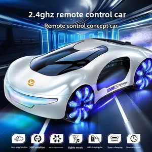 2.4Ghz RC Futuristic Concept Stunt Car Dual Smoke Spray 360 Rotate Side Drift LED Light Music With Charging Station Type-C Charge Gift For Boys Kids