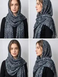 Assorted Animal Print Hijabs Prayer Scarf for Muslim Women, Classic Leopard, Grey Watercolor Leopard, Snake Texture Leopard & Gradient Deer Spot Pattern Lightweight Flowy Chiffon Modest Long Head Wrap Scarf for UK US Daily Wear