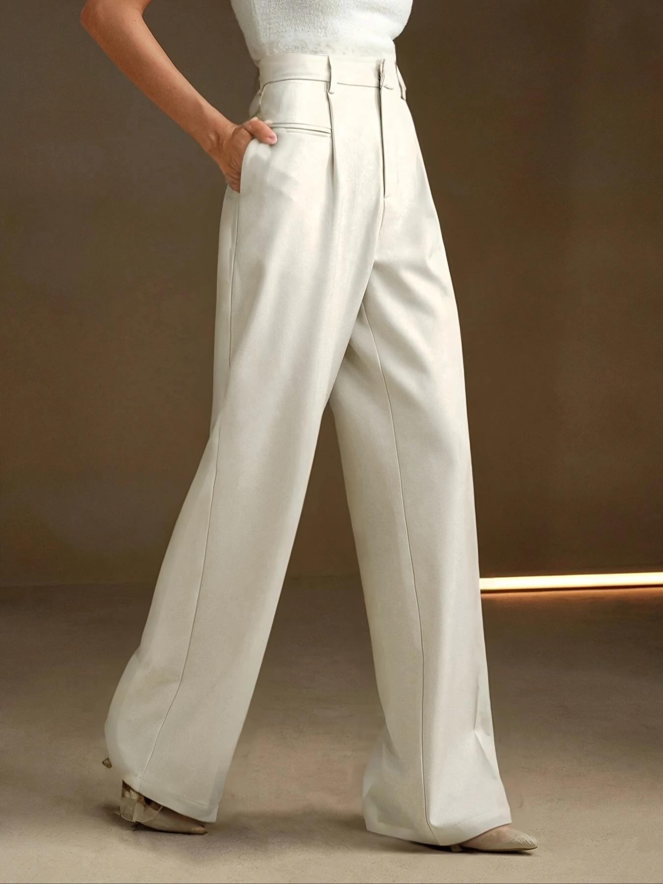 Women's Solid Pocket Straight Leg Pants, Elegant Fashion Casual Street Trousers for Work Office Business, Ladies Bottoms for All Seasons