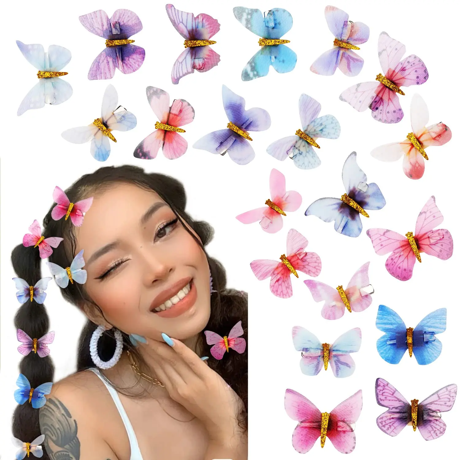 20PCS Cute Butterfly Clips, Y2K Glitter & Kawaii Small Hair Accessories for Thick Hair
